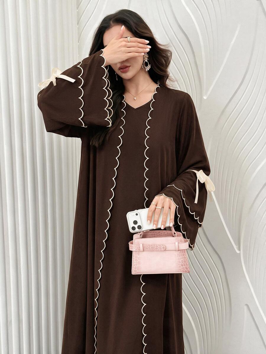 Al Najma Colorblock Trim Lace-Up Abaya