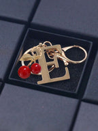 Golden Initial Cherry Pendant Keychain