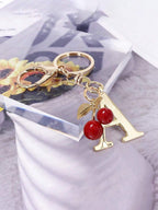 Golden Initial Cherry Pendant Keychain