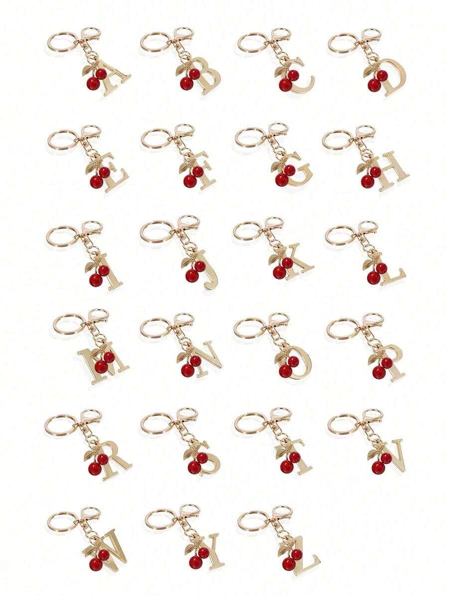 Golden Initial Cherry Pendant Keychain