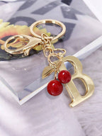 Golden Initial Cherry Pendant Keychain