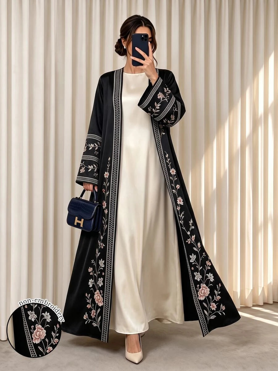 Al Najma Floral Print Open-Front Abaya Coat