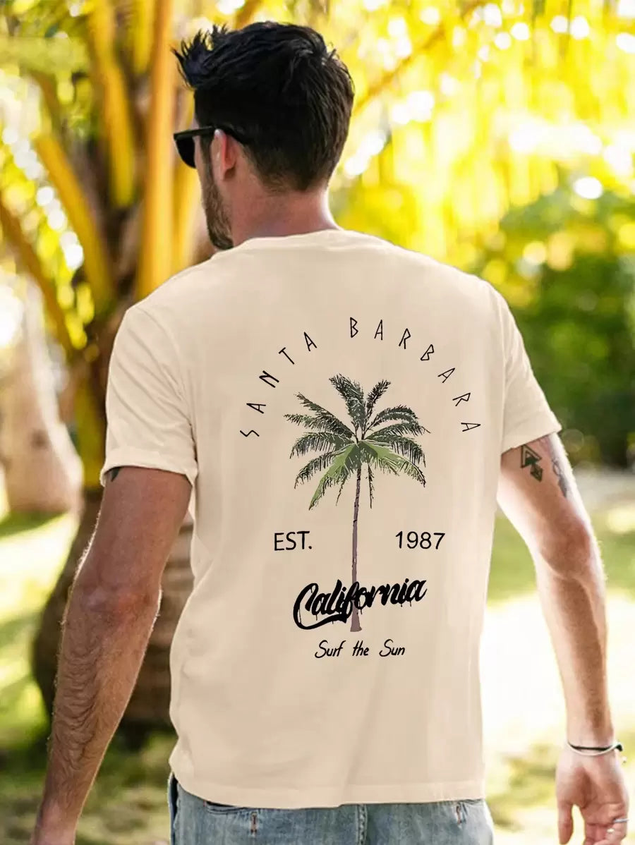 Men's Coconut Tree Letter Print Vacation T-Shirt