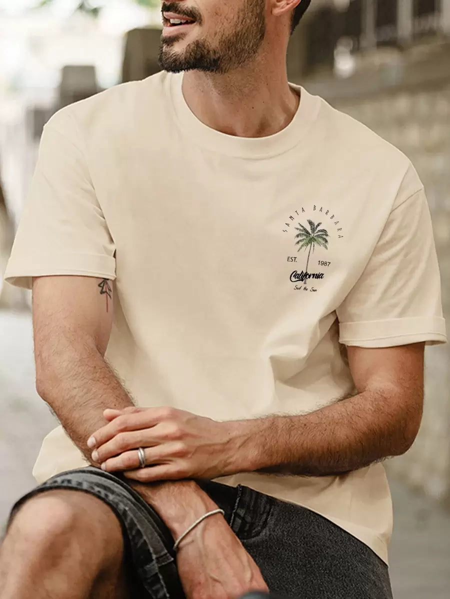 Men's Coconut Tree Letter Print Vacation T-Shirt