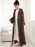 Al Najma Floral Embroidered Tie-Front Kimono Abaya