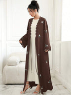 Al Najma Floral Embroidered Tie-Front Kimono Abaya