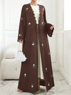 Al Najma Floral Embroidered Tie-Front Kimono Abaya
