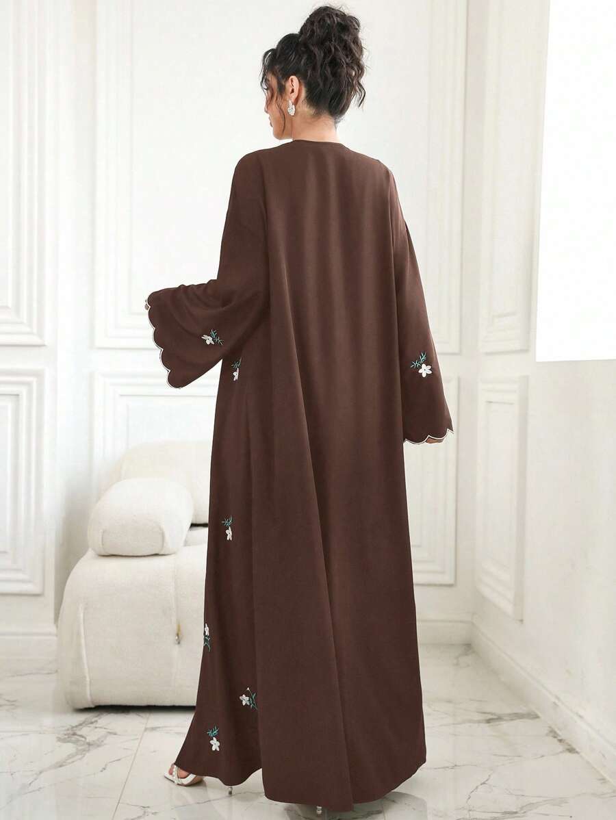 Al Najma Floral Embroidered Tie-Front Kimono Abaya