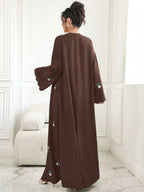 Al Najma Floral Embroidered Tie-Front Kimono Abaya