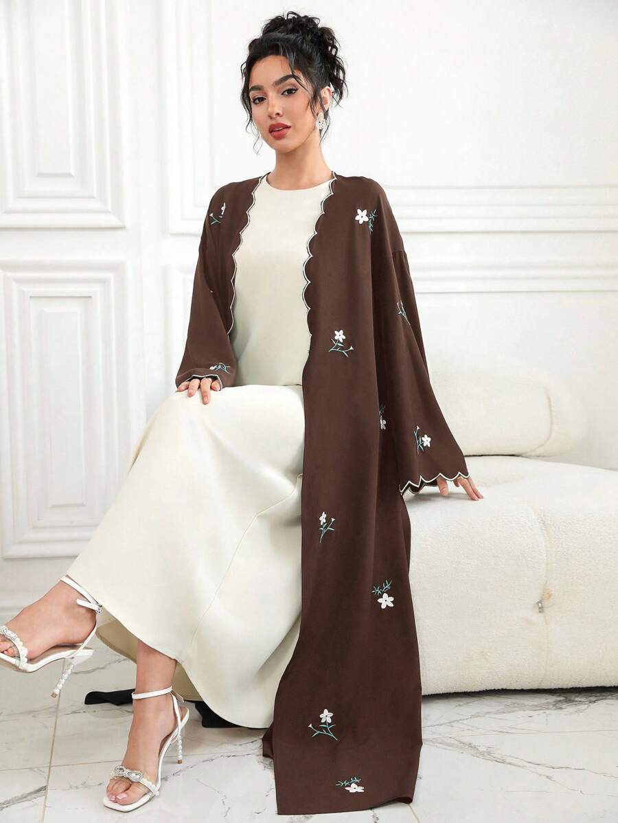 Al Najma Floral Embroidered Tie-Front Kimono Abaya