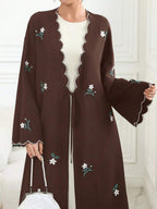 Al Najma Floral Embroidered Tie-Front Kimono Abaya