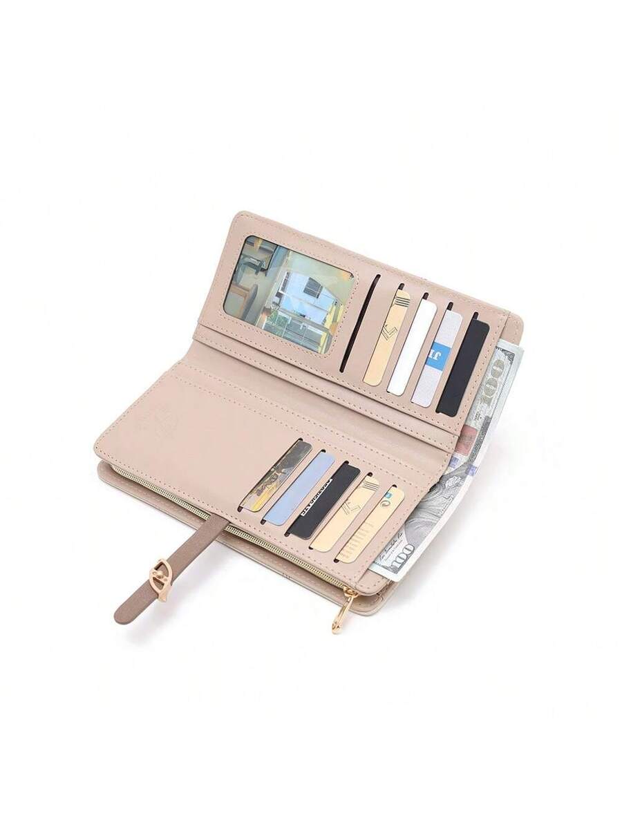 PRETTYZYS Elegant Beige Leaf Buckle Long Wallet