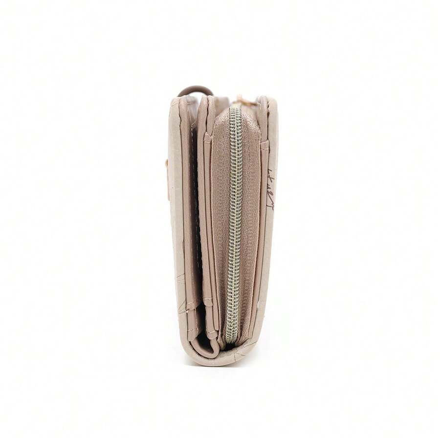 PRETTYZYS Elegant Beige Leaf Buckle Long Wallet