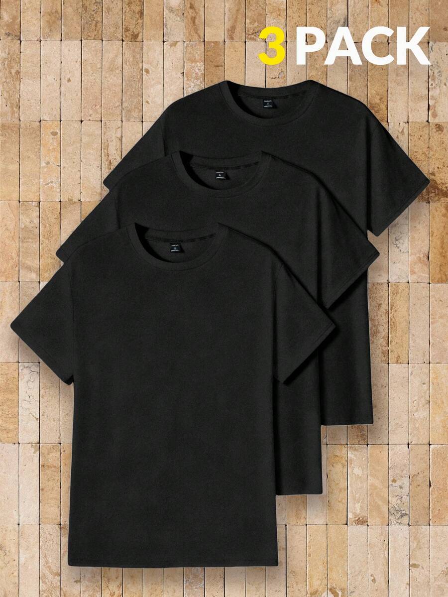 AKNOTIC Men's 3-Piece Solid Color Crew Neck T-Shirt Set