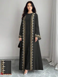 Al Najma Black and Gold Floral Print Abaya Cardigan