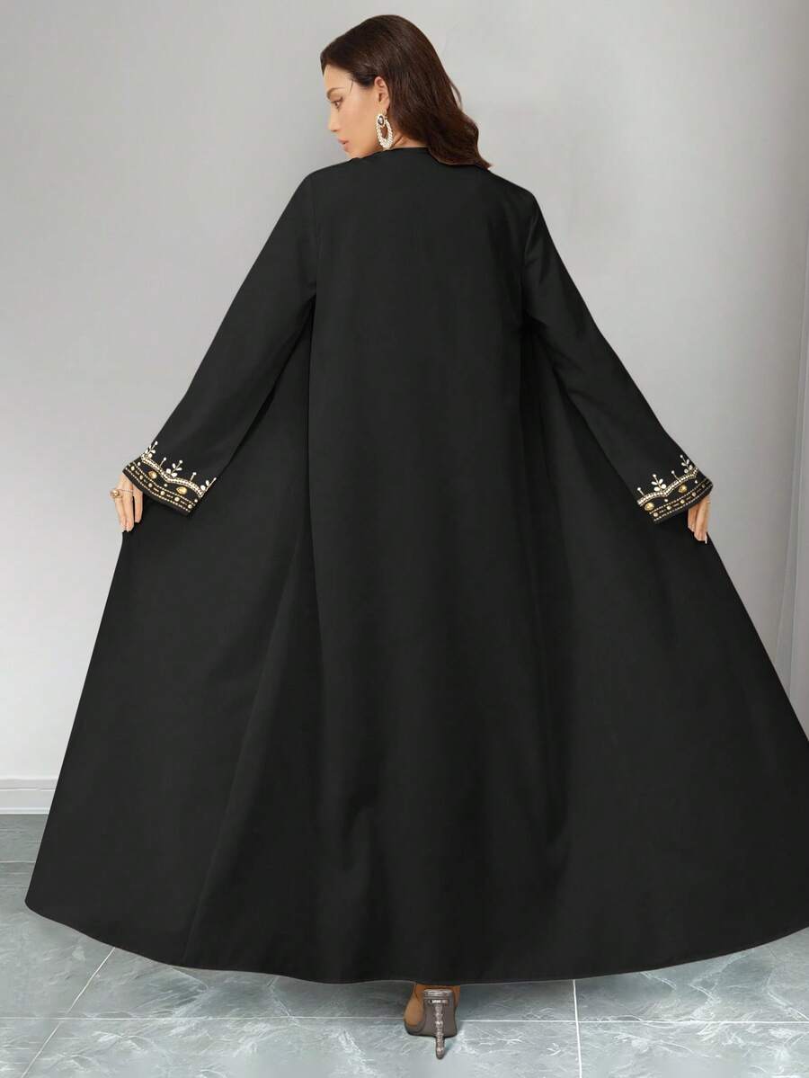Al Najma Black and Gold Floral Print Abaya Cardigan