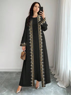 Al Najma Black and Gold Floral Print Abaya Cardigan