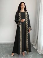 Al Najma Black and Gold Floral Print Abaya Cardigan