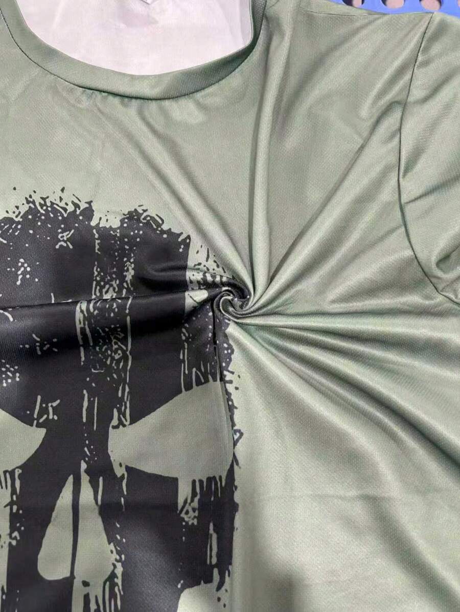 Men's 3D Skull Graphic Polyester Knit T-Shirt