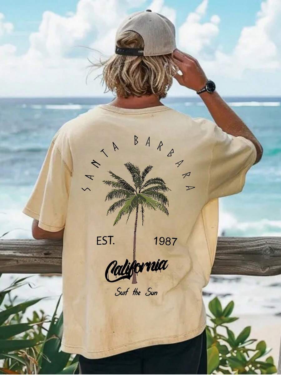Men's Coconut Tree Letter Print Vacation T-Shirt