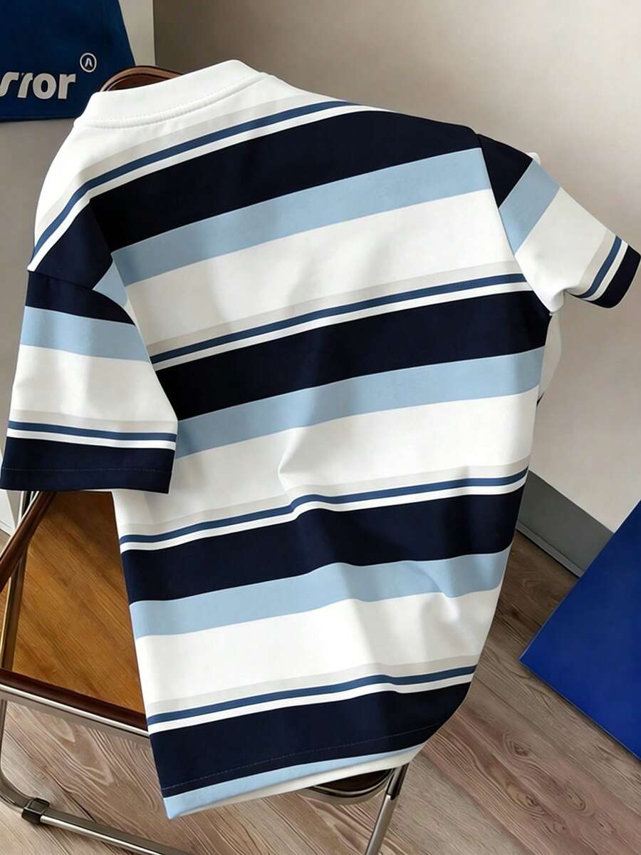 Daypath Men's Blue and White Striped T-Shirt
