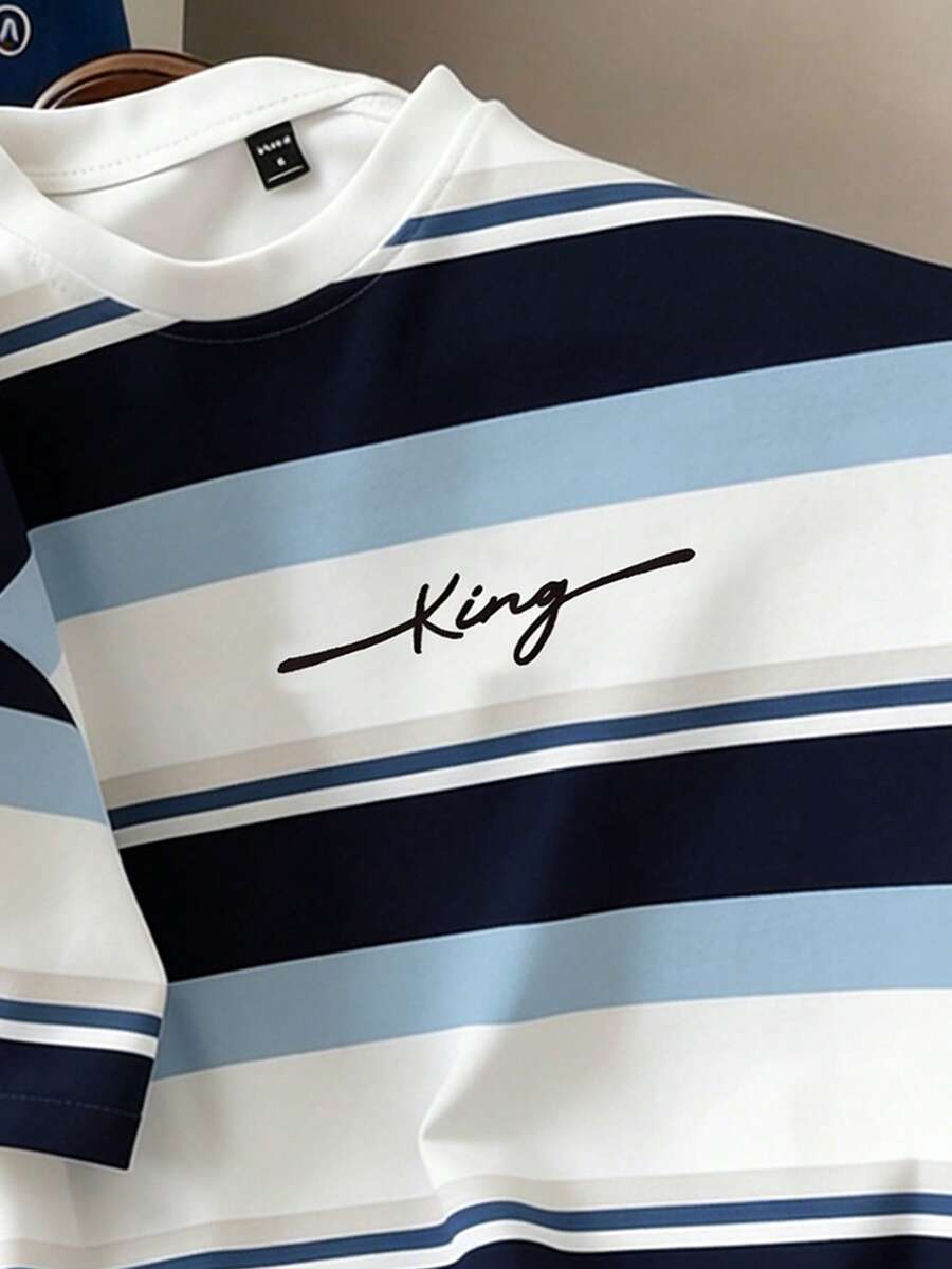 Daypath Men's Blue and White Striped T-Shirt
