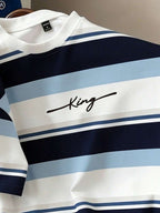 Daypath Men's Blue and White Striped T-Shirt