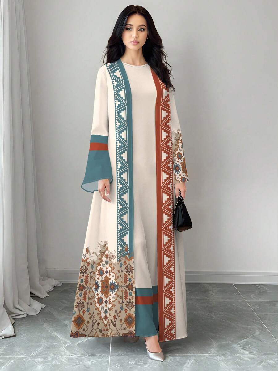 Al Najma Bohemian Floral Maxi Dress and Cardigan Set