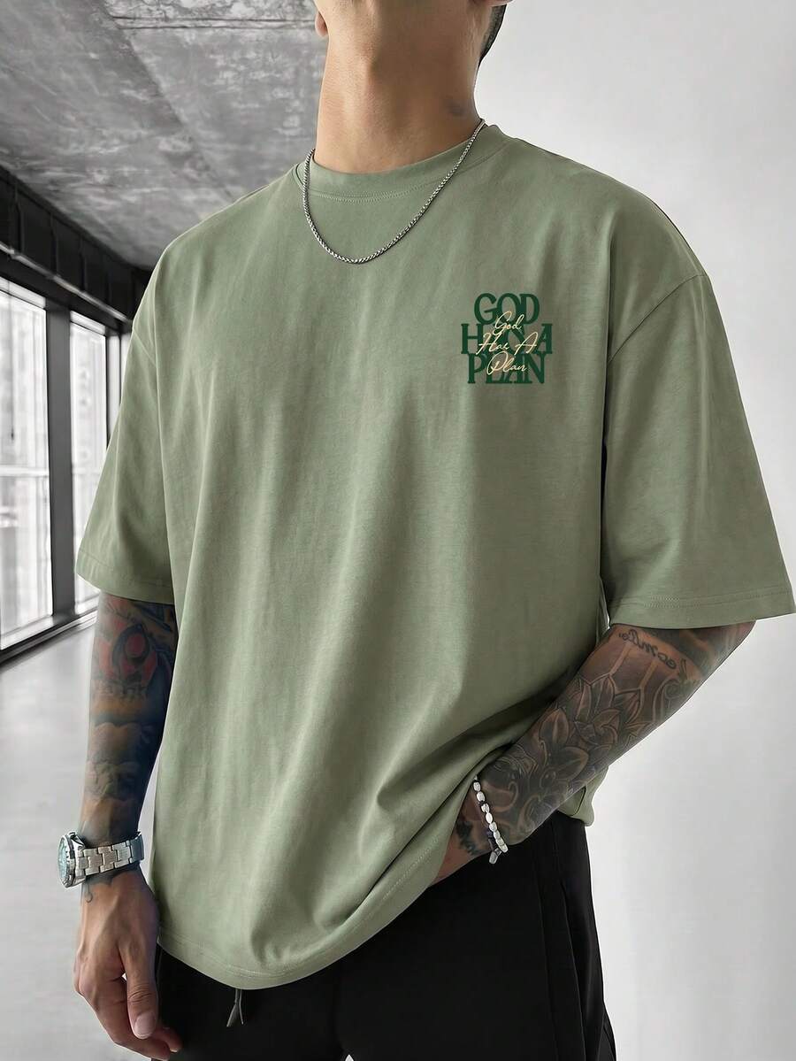 Unisex Layered English Slogan Print Loose T-Shirt