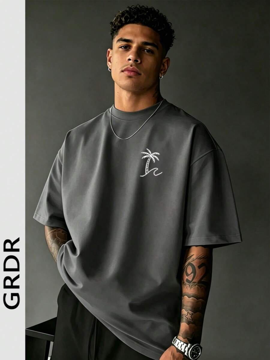 GRDR Men's Palm Tree Print Crew Neck T-Shirt