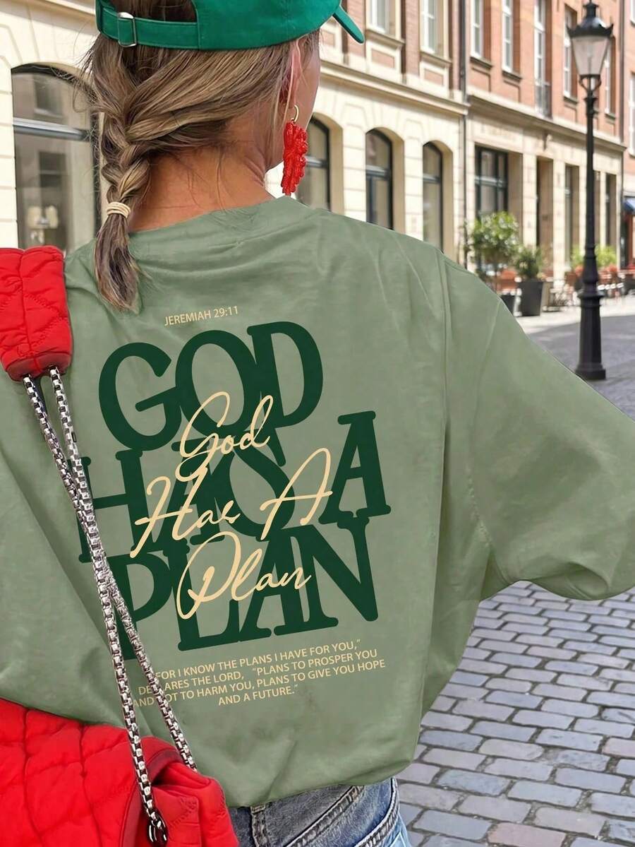 Unisex Layered English Slogan Print Loose T-Shirt