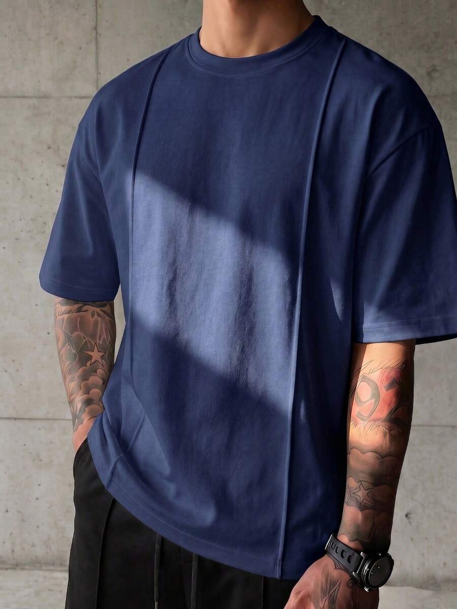 Men's Vintage Solid Color Striped T-Shirt