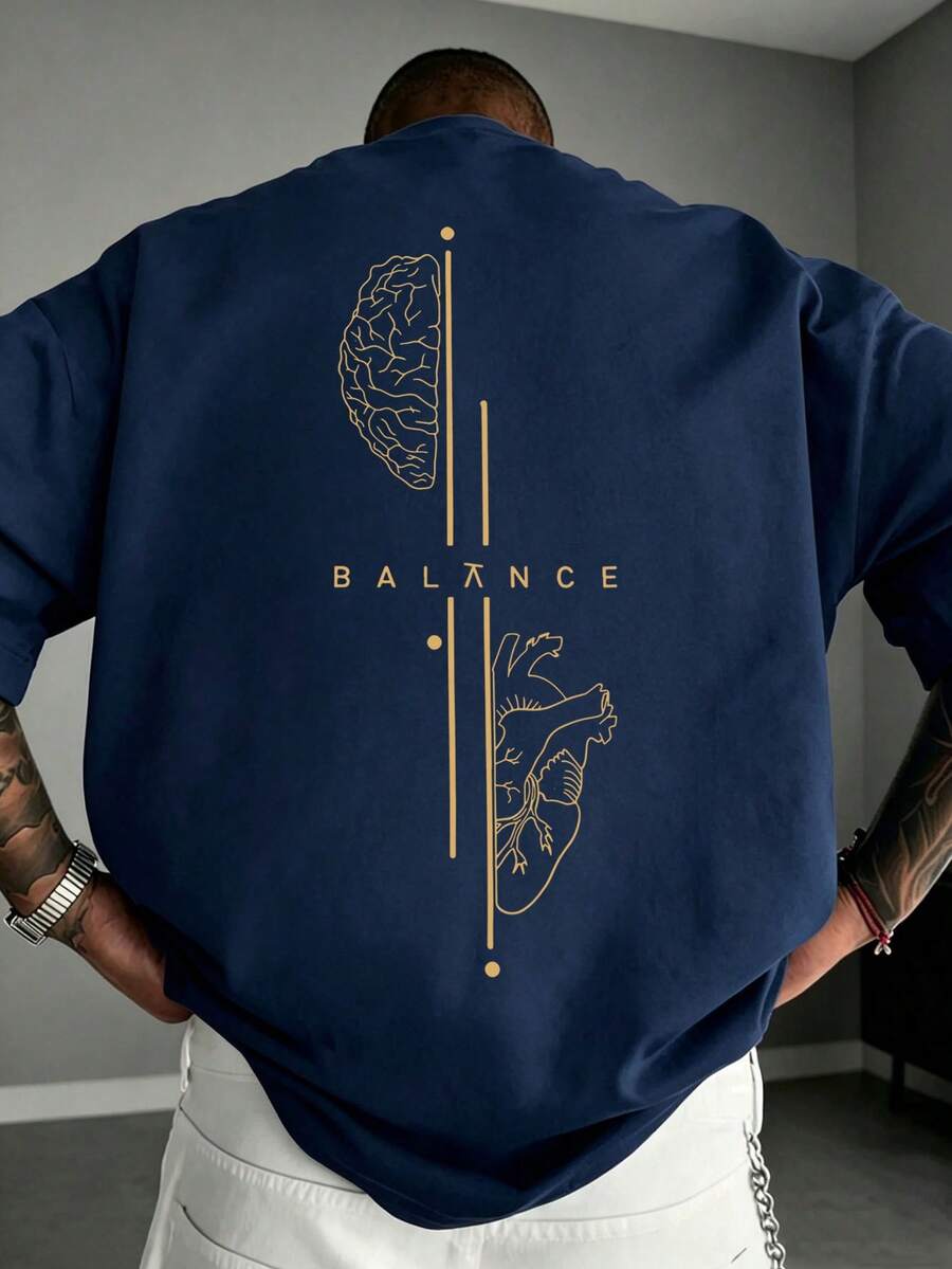 Men's Heart Brain Balance Snowflake Print T-Shirt