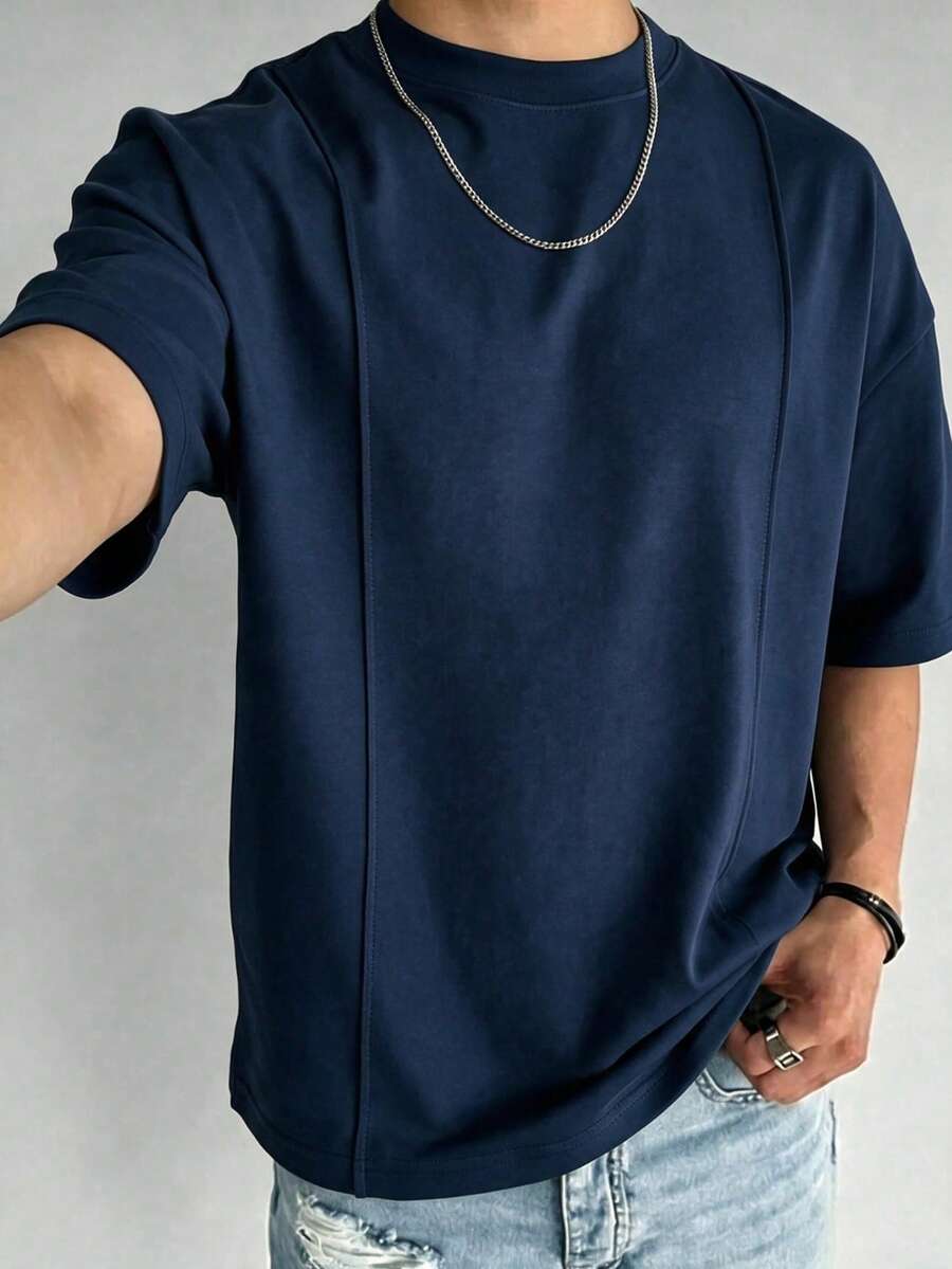 Men's Vintage Solid Color Striped T-Shirt