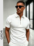 GRDR Men's Half Zip Polo Collar Short Sleeve Shirt