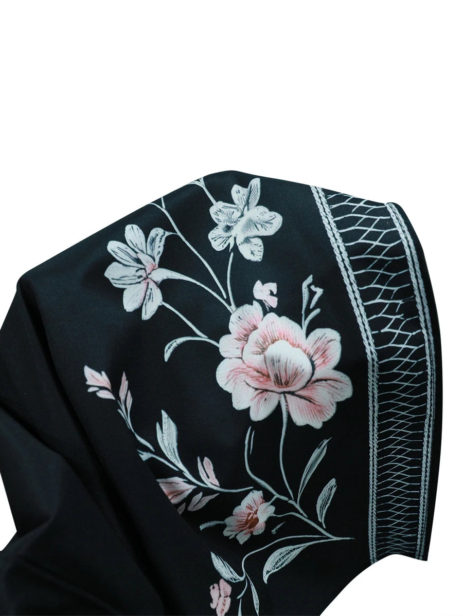 Al Najma Floral Print Open-Front Abaya Coat