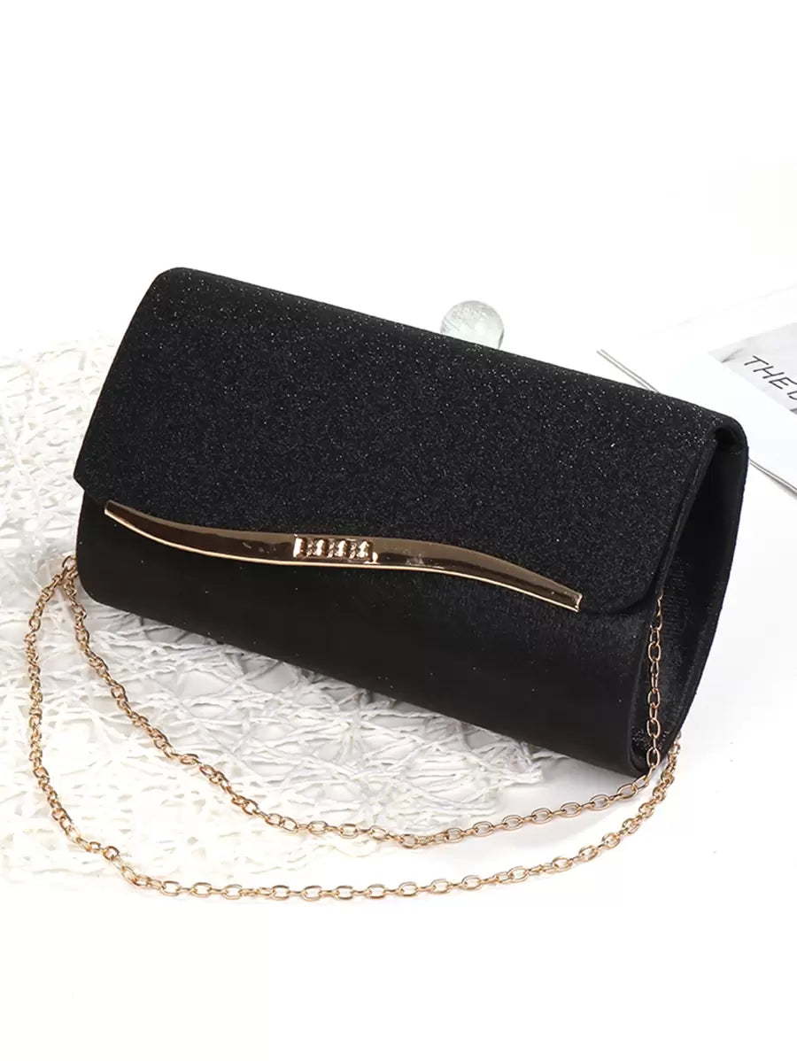 Midnight Chic Black Metal Trim Evening Clutch