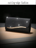 Midnight Chic Black Metal Trim Evening Clutch
