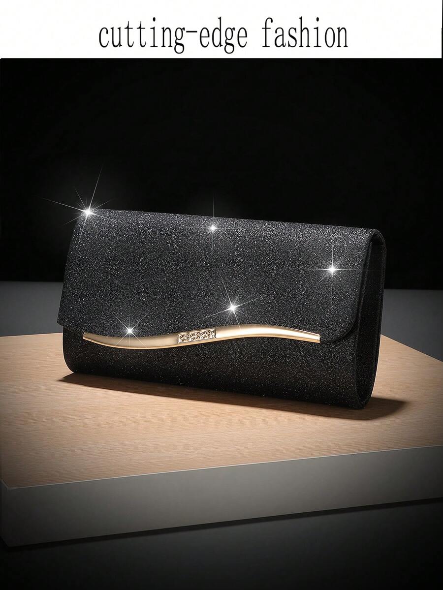 Midnight Chic Black Metal Trim Evening Clutch