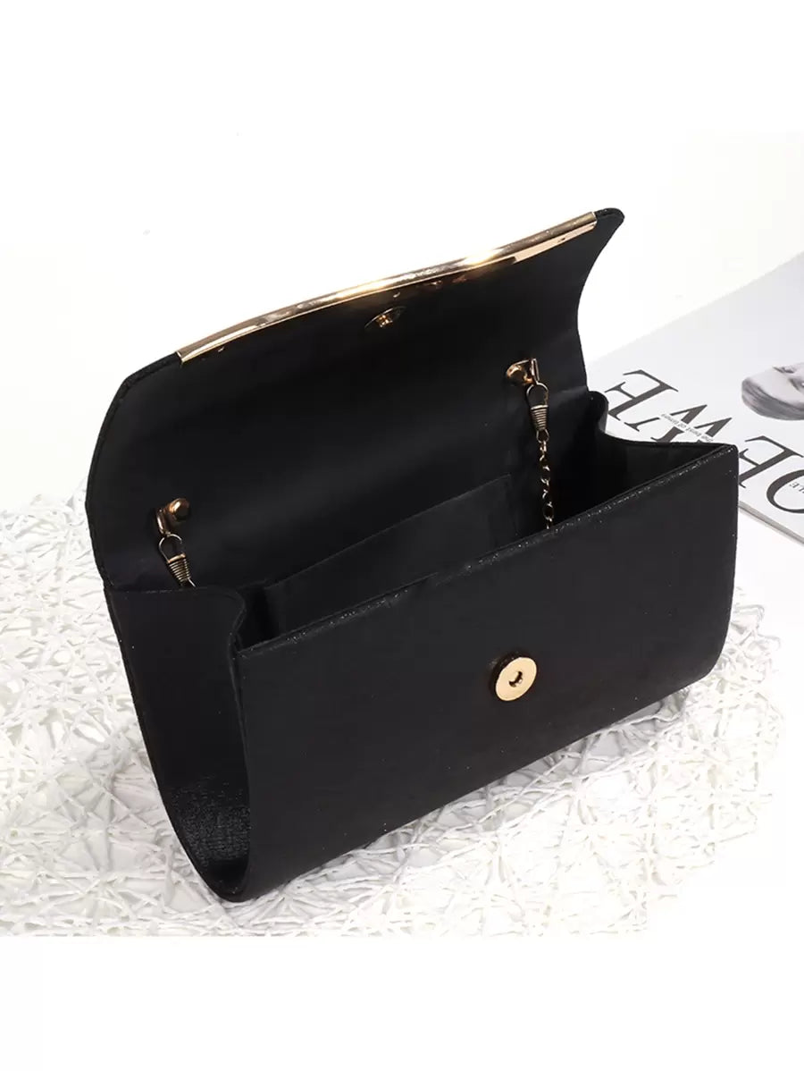 Midnight Chic Black Metal Trim Evening Clutch