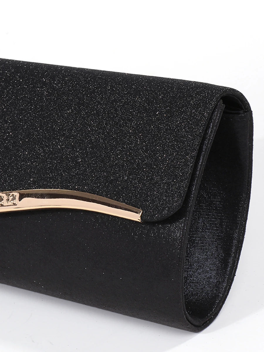 Midnight Chic Black Metal Trim Evening Clutch