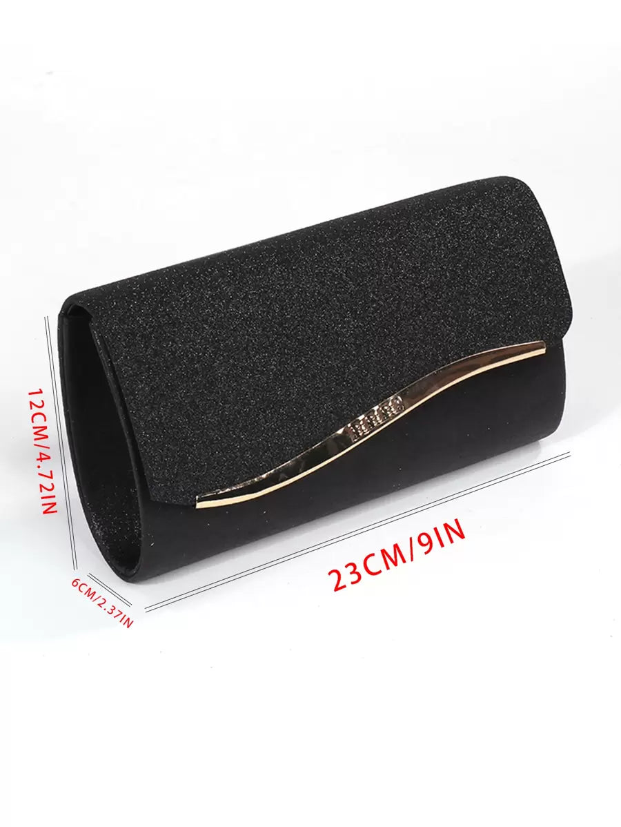 Midnight Chic Black Metal Trim Evening Clutch