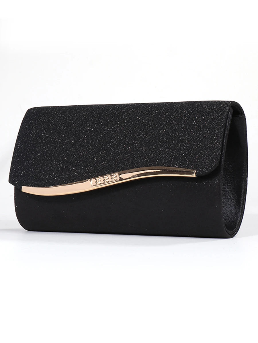 Midnight Chic Black Metal Trim Evening Clutch