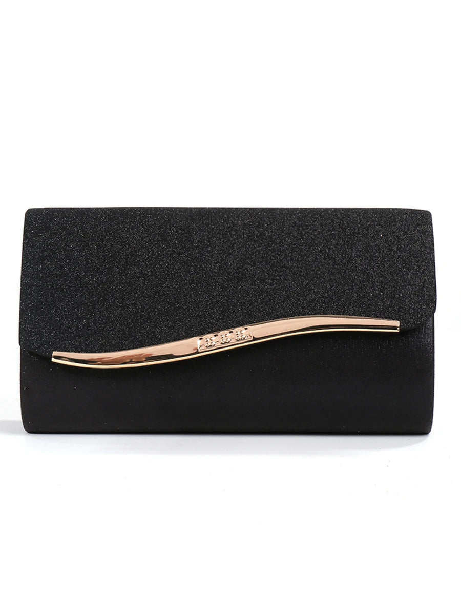 Midnight Chic Black Metal Trim Evening Clutch