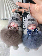 Fluffy Cartoon Round Bag Charm Keychain