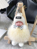 Fluffy Cartoon Round Bag Charm Keychain