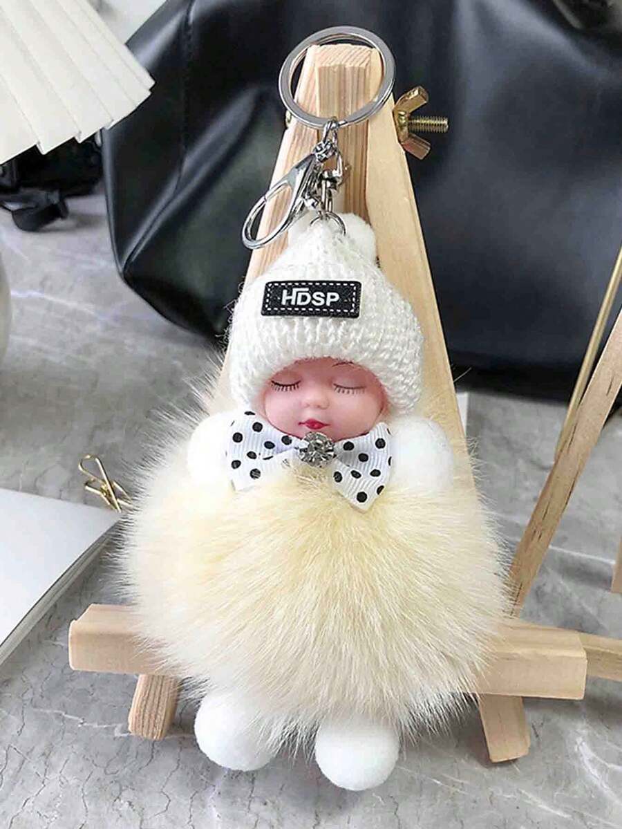 Fluffy Cartoon Round Bag Charm Keychain
