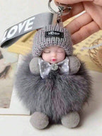 Fluffy Cartoon Round Bag Charm Keychain