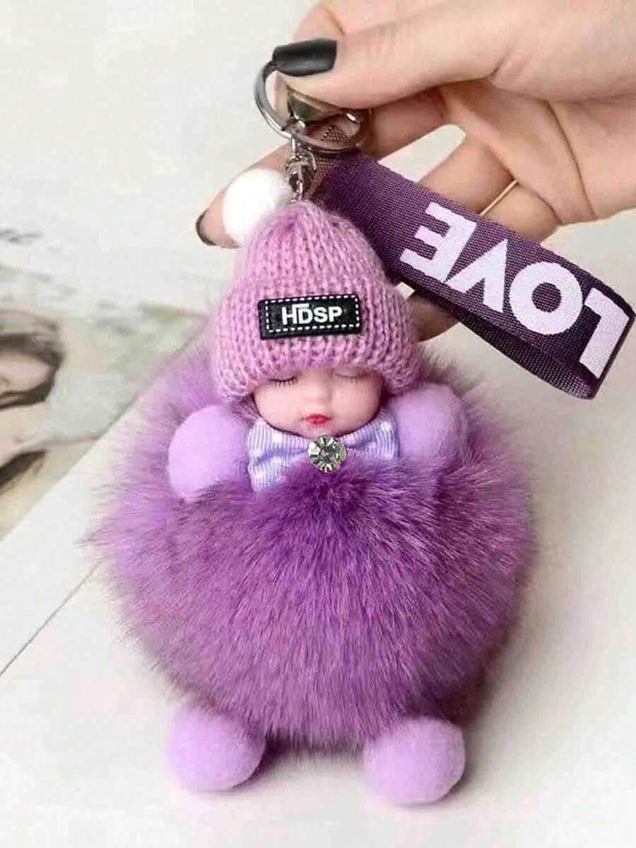 Fluffy Cartoon Round Bag Charm Keychain