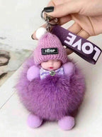Fluffy Cartoon Round Bag Charm Keychain
